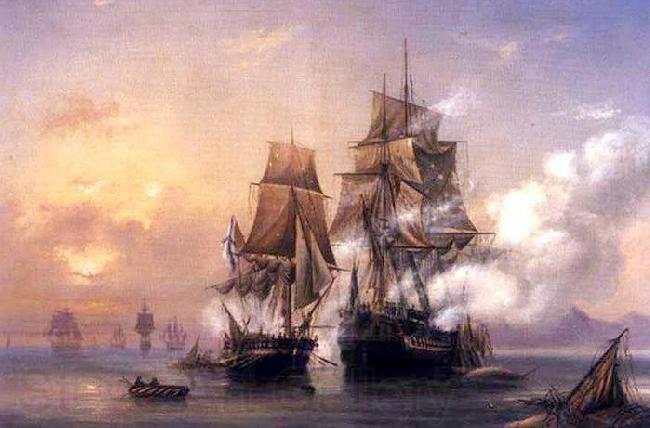 Alexey Bogolyubov Capturing of Swedish 44-gun frigate Venus by Russian 22-gun cutter Merkuriy of June 1, 1789. Spain oil painting art